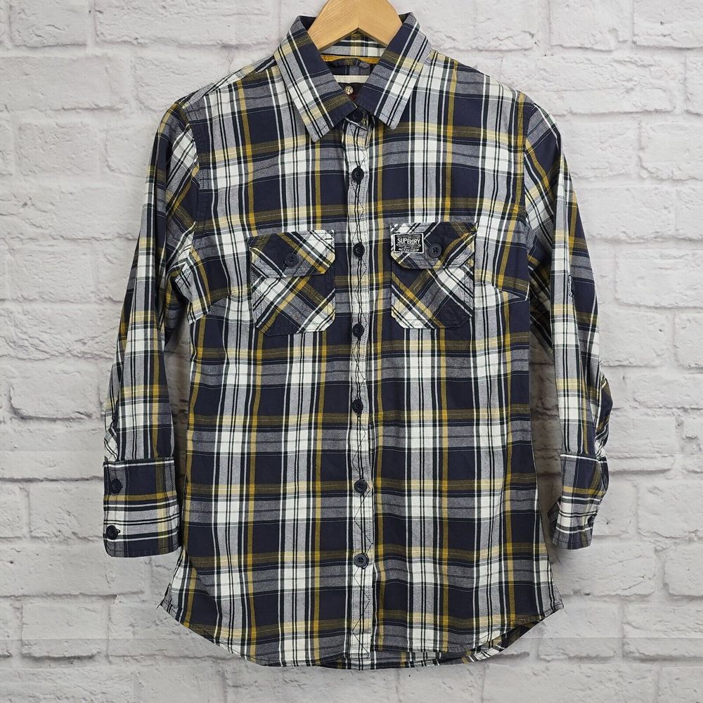 Superdry Women's Plaid‎ Rivet Strength Garment Shirt Large British Design India